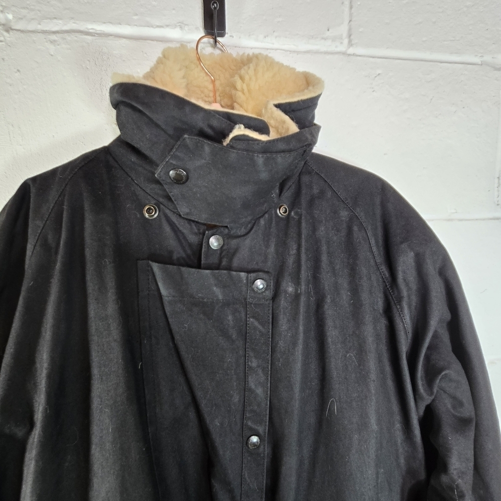 Vtg Outback Drover Rancher Duster Black Coated Oiled Wool Lined Long Coat Usa - Picture 10 of 16